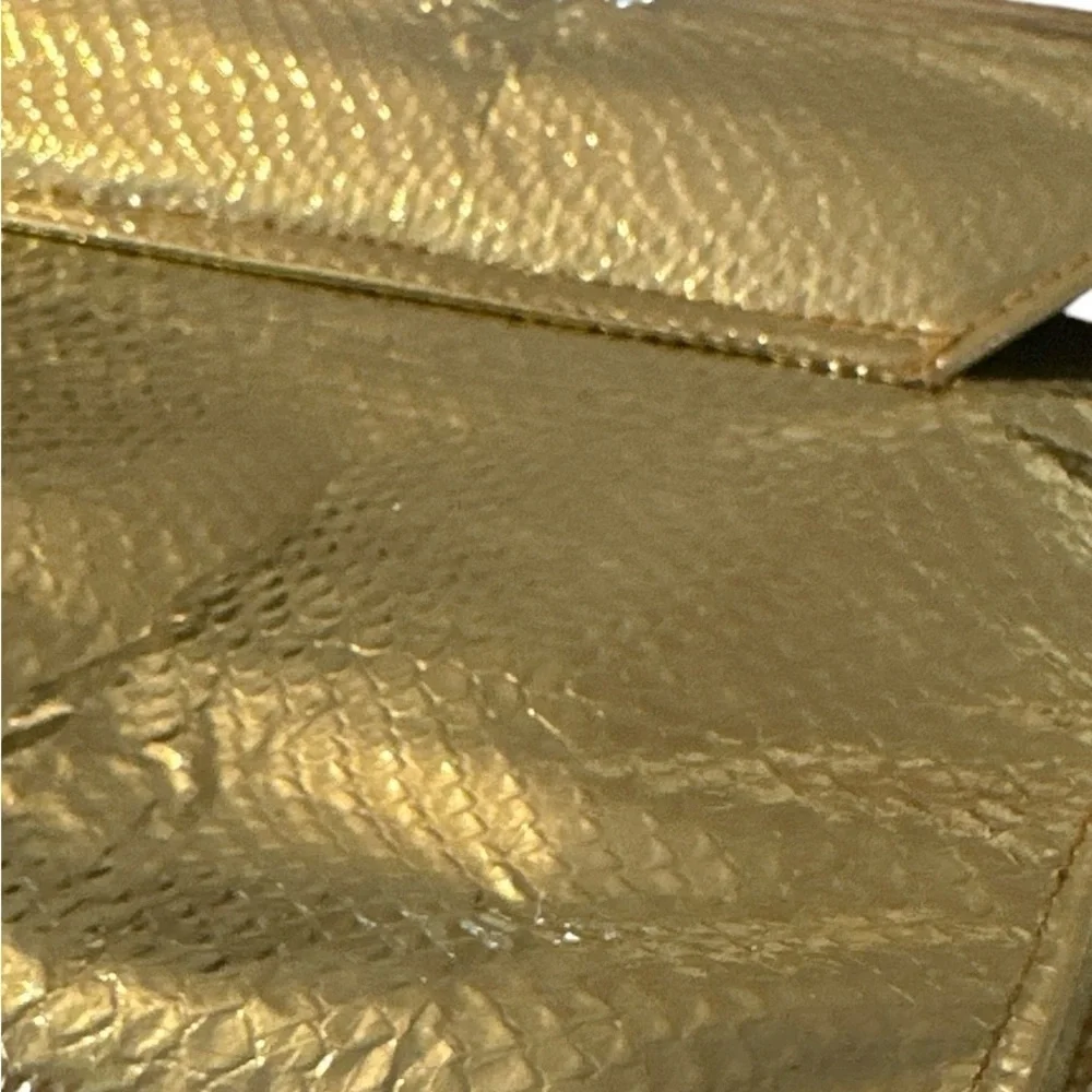 Gold Vintage Clutch Handbag with Inside Cosmetic Mirror Zipper Pocket Purse Bag